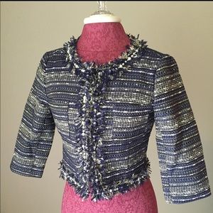 Lilly Pulitzer navy tweed cropped blazer.